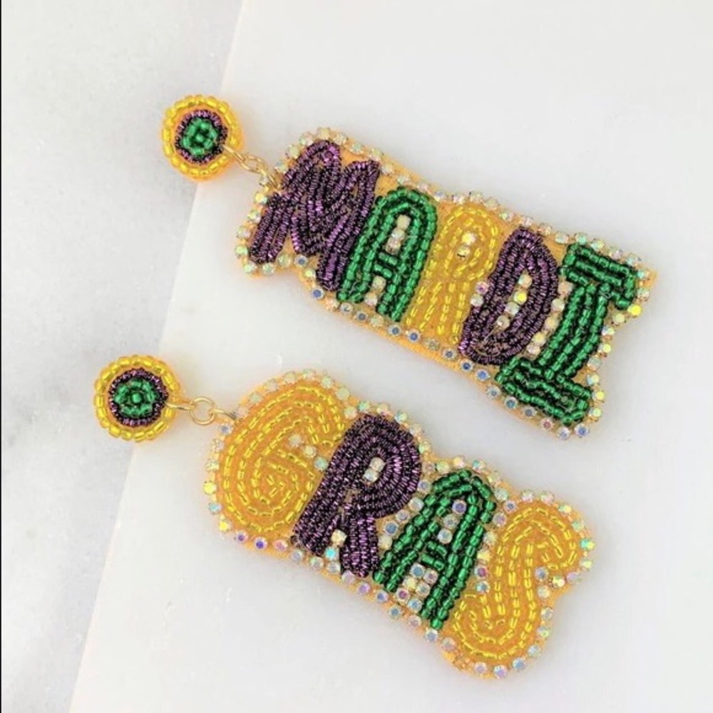 Mardi Gras beaded earrings
